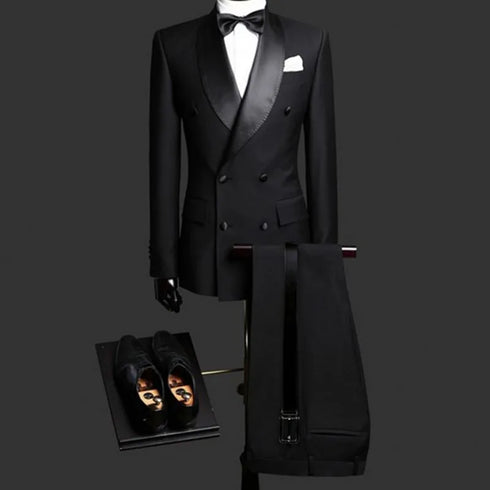 Elegant Slim Fit Double Breasted Men’s Tuxedo Suit Set for Formal Weddings and Business Events – Includes Jacket and Pants in a Sophisticated Style